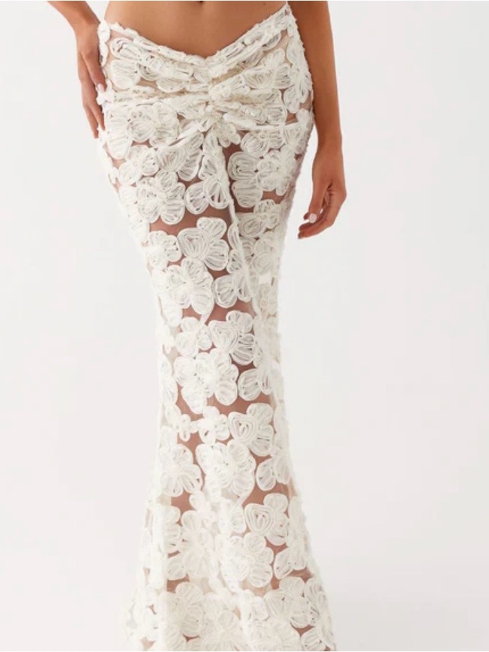 Peppermayo White Floral Crochet Maxi Skirt